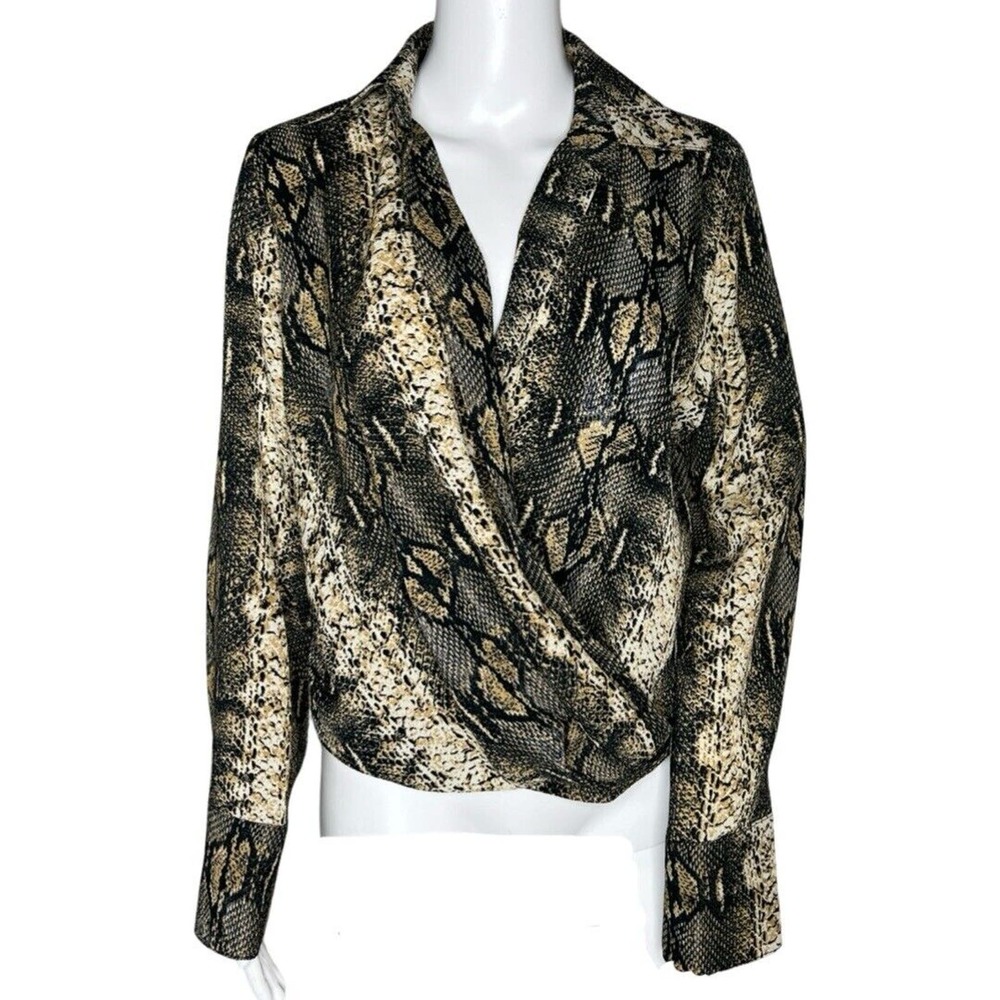Kate by Laltramoda‎ Shirt Womens Medium Black Cream Snake Print Surplice Blouse